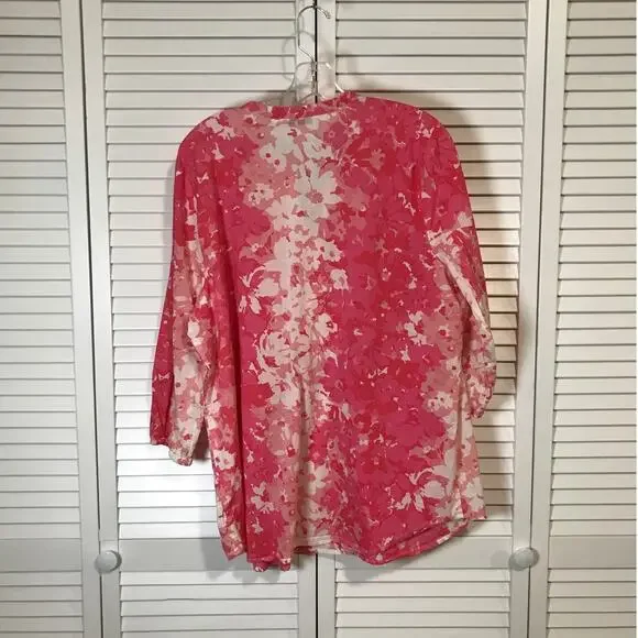 Liz Claiborne New York Pink Floral Round Neck 3/4 Sleeve Top XL - Picture 2 of 8